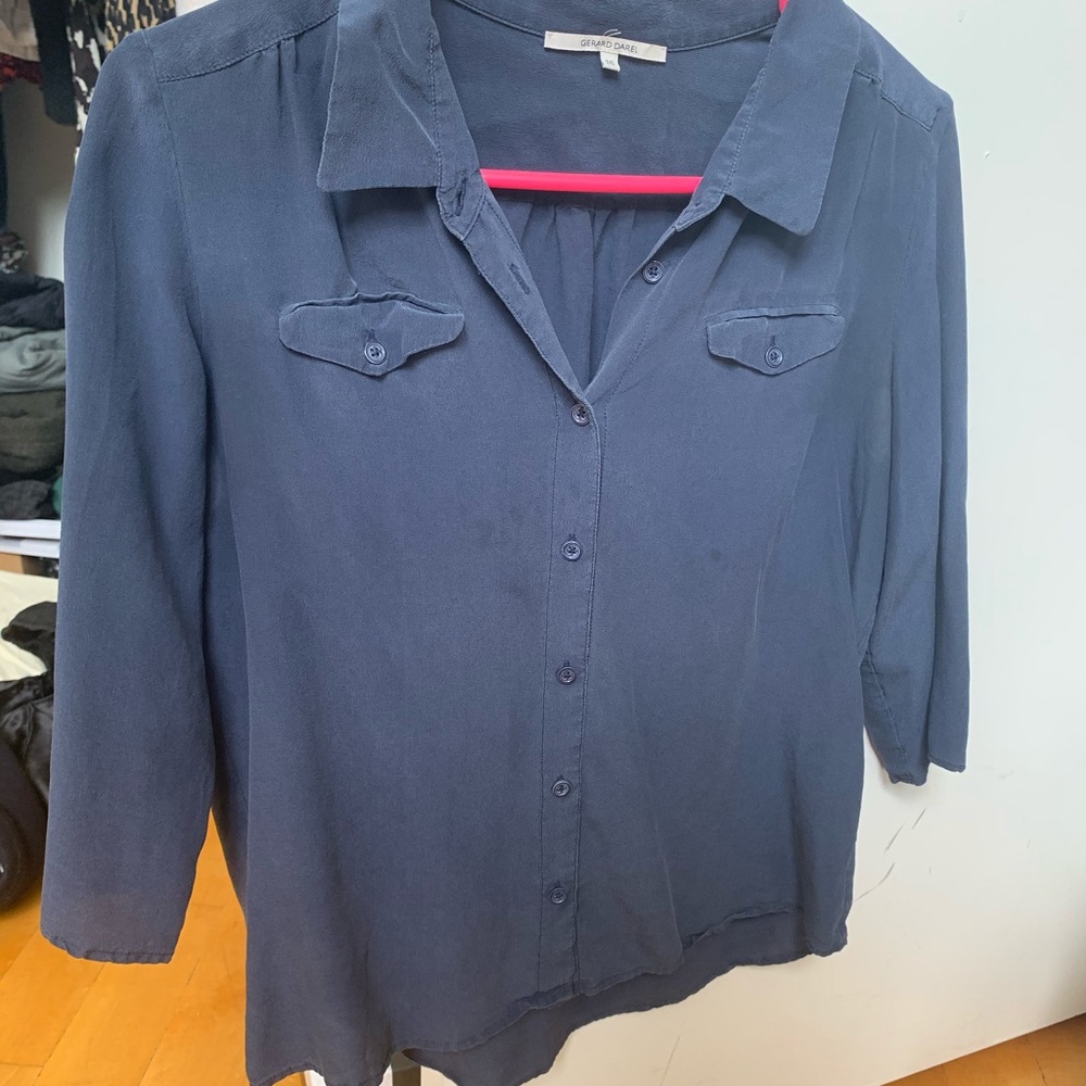 Gerard Darel washed silk shirt blouse navy blue S